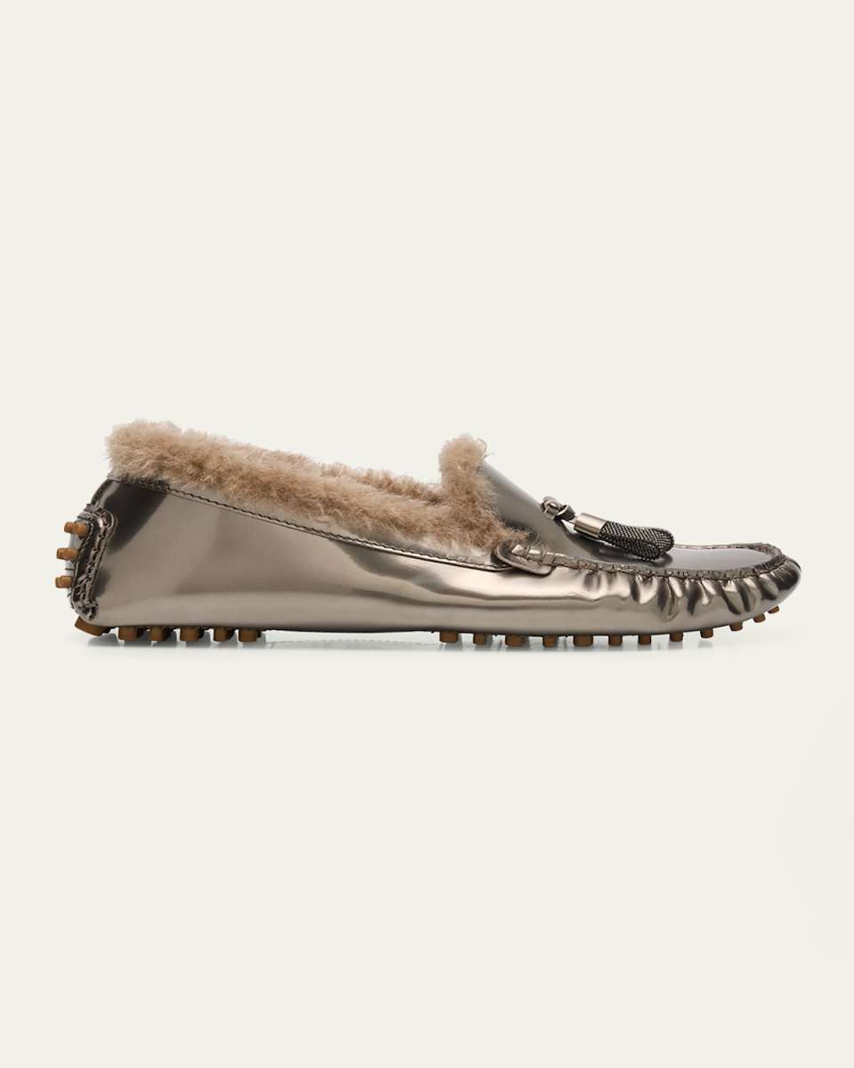 Metallic Lamb Shearling Fur Drivers